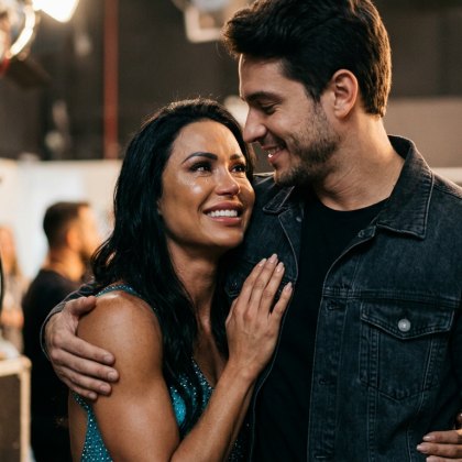 Gracyanne Barbosa posa nos bastidores da TV Globo durante ensaios da competição de dança