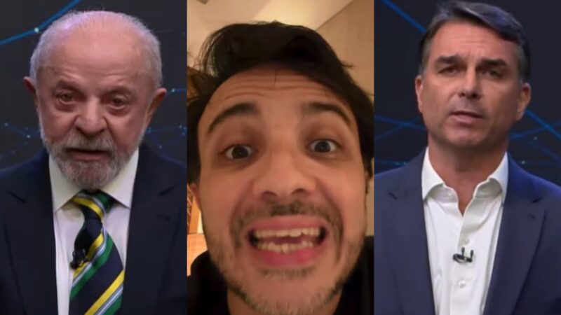 Lula e Flávio Bolsonaro durante o confronto mediado por Renan Santos